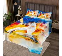 Homewish Couvre-Lit 170x230 Aquarelle Cricket Batsman,Dessus de Lit Splatter Jaune Bleu Orange,Couverture de Lit Joueur de Cricket Enfants Garçons Adultes Sports Esthétique 1 Taie d'oreiller