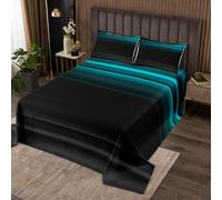 Homewish Couvre-Lit 170x230 Art Abstrait,Dessus de Lit Glitter,Couverture de Lit pour Filles Garçons 3D Imprimer Ombre Gradient Stripe Moderne,Jetés de Lit Noir Bleu Théal 1 Taie d'oreiller 51x75cm