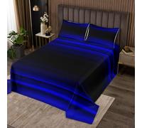 Homewish Couvre-Lit 170x230 Art Abstrait,Dessus de Lit Impression 3D,Couverture de Lit pour Filles Garçons Ombre Gradient Géométrique Bande Moderne,Jetés de Lit Bleu Noir 1 Taie d'oreiller 51x75cm