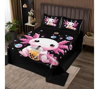 Homewish Couvre-Lit 170x230 Axolotl,Dessus de Lit Boba Mignonne,Couverture de Lit Salamandre Rose,Jetés de Lit Thé À Bulle Kawaii avec 1 Taie d'oreiller 51x75cm