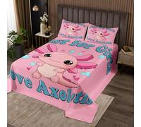 Homewish Couvre-Lit 170x230 Axolotl Rose, Dessus de Lit pour Filles Axolotl Dessin Animé, Couverture de Lit Salamandre Kawaii, Jetés de Lit Cœur d'amour Animaux de Mer avec 1 Taie d'oreiller 51x75cm