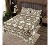 Homewish Couvre-Lit 170x230 Aztèques du Sud-Ouest,Dessus de Lit Boho Occidental,Couverture de Lit Enfants Navajo,Jetés de Lit Modèle Tribal Géométrique Ethnique Brun avec 1 Taie d'oreiller 51x75cm