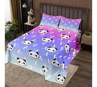 Homewish Couvre-Lit 170x230 Bambou, Dessus de Lit Dessin Animé, Couverture de Lit pour Filles Garçons Kawaii Panda Feuilles Ours Géant, Jetés de Lit Blanc Noir Bleu avec 1 Taie d'oreiller 51x75cm