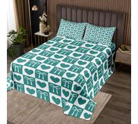 Homewish Couvre-Lit 170x230 Bleu Sarcelle Damier Vert Blanc | Dessus de Lit Y2K Esthétique Rétro Couverture de Lit Minimaliste Milieu-Siècle - 1 Taie d'oreiller 51x75