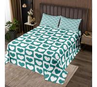 Homewish Couvre-Lit 170x230 Bleu Sarcelle Damier Vert Blanc | Dessus de Lit Y2K Esthétique Rétro Couverture de Lit Minimaliste Milieu-Siècle - 1 Taie d'oreiller 51x75