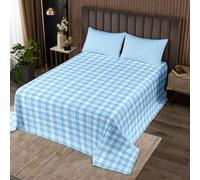 Homewish Couvre-Lit 170x230 Bleu Voiturereau Plaid | Dessus de Lit Buffalo Grille Vichy Couverture de Lit Damier Géométrique Bleu - 1 Taie d'oreiller 51x75