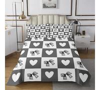 Homewish Couvre-Lit 170x230 Bow,Dessus de Lit Grey Bow Cravat En Forme de Cœur,Couverture de Lit Filles Buffalo Plaid Grille Décor,Jetés de Lit Aquarelle Bowknot Décor Simple 1 Taie d'oreiller 51x75cm