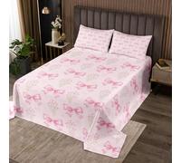 Homewish Couvre-Lit 170x230 Bows Mignon Kawaii Dessus de Lit Nœud Grille Géométrique Couverture de Lit Fleurs Bohémiennes Jetés de Lit Fleur Rurale Boho avec 1 Taie d'oreiller 51x75cm