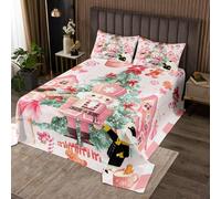 Homewish Couvre-Lit 170x230 Cache-Noix Rose,Dessus de Lit Homme de Pain D'Gingembre de Maison de Bonbons de Noël,Couverture de Lit Princesse de Ballet Mignonne Soldat de Souris de Dessin Animé