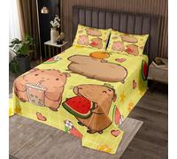 Homewish Couvre-Lit 170x230 Cartoon Capybara,Dessus de Lit Kawaii Mignon Capybara,Couverture de Lit Animaux Drôles Jaunes,Jetés de Lit Garçons Filles Adultes Imprimé Fruits Doux 1 Taie d'oreiller