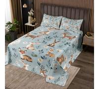 Homewish Couvre-Lit 170x230 Cerfs,Dessus de Lit Ours,Couverture de Lit Enfants Garçons Filles Fleurs de Cartoon Lapin de Prairie,Jetés de Lit Thème d'animal Sauvage Mignon d'herbe 1 Taie d'oreiller