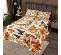 Homewish Couvre-Lit 170x230 Champignon de Décor d'automne,Dessus de Lit Feuilles d'automne Mouse Squirrel,Couverture de Lit Garçons Mignon Hedgehog Owl Fox Bat Bird Décor d'automne 1 Taie d'oreiller