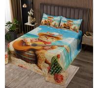 Homewish Couvre-Lit 170x230 Chat Mignon,Dessus de Lit Plage de L'Océan D'Été,Couverture de Lit Musique de Guitare,Jetés de Lit Enfants Adultes Cactus Animaux Animaux avec 1 Taie d'oreiller 51x75cm