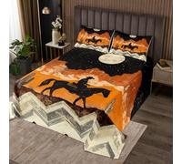 Homewish Couvre-Lit 170x230 Cowboy, Dessus de Lit Aztèque, Couverture de Lit Orange Western Moon Cactus Desert Exotic Ethnic, Jetés de Lit Garçons Hommes Enfants avec 1 Taie d'oreiller 51x75cm
