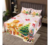 Homewish Couvre-Lit 170x230 Craquenoix de Noël,Dessus de Lit Princesse de Ballet Mignonne,Couverture de Lit Cravate Rouge,Jetés de Lit Soldat de Dessins Animés Plaid de Noël Rose 1 Taie d'oreiller