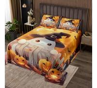Homewish Couvre-Lit 170x230 Fantôme de Chapeau de Sorcière Noire,Dessus de Lit Lanterne de Citrouille Gothique,Couverture de Lit Kawaii Esthétique Mignon Bats d'halloween de Dessins Animés