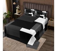 Homewish Couvre-Lit 170x230 Géométrique,Dessus de Lit Gris Noir Blanc À Carreaux,Couverture de Lit Plaques Carrées,Jetés de Lit Luxe Moderne avec 1 Taie d'oreiller 51x75cm