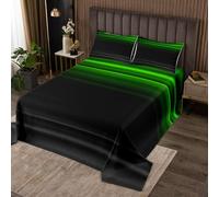Homewish Couvre-Lit 170x230 Gradient, Dessus de Lit Art Abstrait, Couverture de Lit pour Filles Garçons 3D Moderne Imprimer Rayure Ombre Lumineux, Jetés de Lit Noir Vert avec 1 Taie d'oreiller 51x75cm