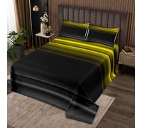 Homewish Couvre-Lit 170x230 Gradient, Dessus de Lit Ombre, Couverture de Lit pour Filles Garçons Art Abstrait Moderne 3D Rayure d'impression, Jetés de Lit Noir Jaune avec 1 Taie d'oreiller 51x75cm