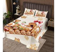 Homewish Couvre-Lit 170x230 Homme de Pain D'Gingembre,Dessus de Lit Décor de Noël de Train de Dessins Animés,Couverture de Lit Garçons Filles Bonhomme de Neige Noël Biscuits Kawaii 1 Taie d'oreiller
