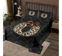Homewish Couvre-Lit 170x230 Imprimer la Lettre Initiale du Gépard,Dessus de Lit Crâne de Décor Antique Goth Noir de Damas,Couverture de Lit Lettre Personnalisée O Bow Brun Floral Victorien Monogrammé