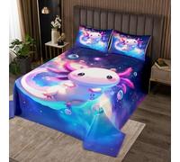 Homewish Couvre-Lit 170x230 Kawaii Axolotl,Dessus de Lit Salamandre Mignonne,Couverture de Lit Ciel Étoilé de La Galaxie,Jetés de Lit Garçons Filles Animaux de Dessins Animés 1 Taie d'oreiller 51x75cm