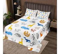 Homewish Couvre-Lit 170x230 Les Dinosaures,Dessus de Lit Girafes,Couverture de Lit Enfants Garçons Filles Baleines Chats Lions Ours Zèbre Motif Cartoon Animaux Colorés Thème 1 Taie d'oreiller