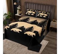 Homewish Couvre-Lit 170x230 Modèle d'ours Noir, Dessus de Lit Thème Rustique de Bois, Couverture de Lit Retro Cabin Lodge, Jetés de Lit Chasse Au Pays avec 1 Taie d'oreiller 51x75cm