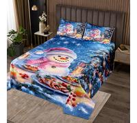 Homewish Couvre-Lit 170x230 Noël,Dessus de Lit Bonhomme de Neige,Couverture de Lit Flocon de Neige de Vacances d'hiver,Jetés de Lit Garçons Filles Arbre de Bois de L'Année Nouvelle 1 Taie d'oreiller