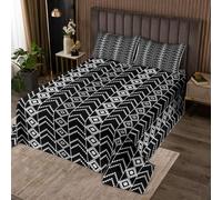Homewish Couvre-Lit 170x230 Occidental,Dessus de Lit Noir Blanc,Couverture de Lit Tween Garçons Filles Boho Geometric Aztec,Jetés de Lit Pays Sud-Ouest avec 1 Taie d'oreiller 51x75cm