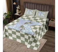 Homewish Couvre-Lit 170x230 Plaide Verte,Dessus de Lit Lettre Initiale K,Couverture de Lit Buffalo Vérifié,Jetés de Lit Enfants Garçons Filles Grille Réseau Motif avec 1 Taie d'oreiller 51x75cm