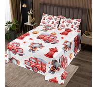 Homewish Couvre-Lit 170x230 Pompier Éléphant,Dessus de Lit Hydrant de Camions D'Incendie,Couverture de Lit Animal de Dessin Animé,Jetés de Lit Moteur D'Incendie d'urgence 1 Taie d'oreiller 51x75cm