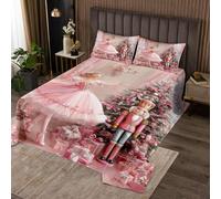 Homewish Couvre-Lit 170x230 Princesse de Ballet de Fées,Dessus de Lit Casse-Noix de Dessins Animés,Couverture de Lit Arbre de Noël Rose,Jetés de Lit Soldat Mignon de Garde Royal 1 Taie d'oreiller
