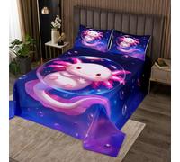 Homewish Couvre-Lit 170x230 Salamandre Mignonne, Dessus de Lit Galaxy Axolotl, Couverture de Lit Animal de Dessin Animé, Jetés de Lit Garçons Filles Kawaii Bleu Rose avec 1 Taie d'oreiller 51x75cm