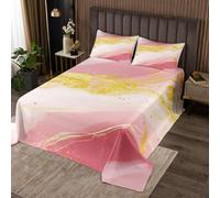Homewish Couvre-Lit 170x230 Splash d'encre,Dessus de Lit Esthétique,Couverture de Lit pour Filles Garçons Ombre Géométrie Aquarelle Gradient,Jetés de Lit Or Blanc Rose avec 1 Taie d'oreiller 51x75cm