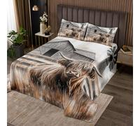 Homewish Couvre-Lit 170x230 Vache des Highlands,Dessus de Lit Pays Occidentaux,Couverture de Lit Ferme Taureau Bovin,Jetés de Lit Garçons Filles Ferme Rustique Grange Moulin À Vent 1 Taie d'oreiller