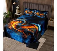 Homewish Couvre-Lit 2 Personnes 240x220 Dragon, Dessus de Lit Adulte Halloween Animaux Gothique, Couverture de Lit Imprimée Horreur Fumeuse, Jetés de Lit Bleu Orange Feu