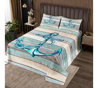 Homewish Couvre-Lit 240x220 Ancre Dessus de Lit Sujet Spécifique Couverture de Lit Enfants Adolescents Adultes Plage Ancre de Mer Jetés de Lit Planches en Bois