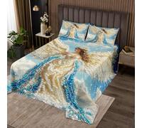 Homewish Couvre-Lit 240x220 Ange, Dessus de Lit Inspiration, Couverture de Lit Ailes d'ange, Jetés de Lit Imprimé 3D Rêveux avec 2 Taies d'oreiller 51x75cm