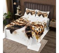 Homewish Couvre-Lit 240x220 Arc, Dessus de Lit Gépard, Couverture de Lit Léopard Imprimer Encre Splash Ombre Safari Bowknot, Jetés de Lit Brun avec 2 Taies d'oreiller 51x75cm