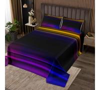 Homewish Couvre-Lit 240x220 Art Abstrait,Dessus de Lit Gradient,Couverture de Lit pour Filles Garçons Ombre Moderne Rayure D'Impression 3D,Jetés de Lit Noir Violet Bleu avec 2 Taies d'oreiller 51x75cm