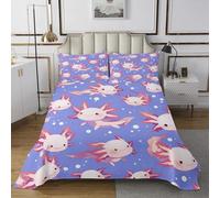 Homewish Couvre-Lit 240x220 Axolotl,Dessus de Lit Salamandre de Dessins Animés,Couverture de Lit pour Créatures du Fond Marin des Adolescents,Jetés de Lit Style Fille avec 2 Taies d'oreiller 51x75cm