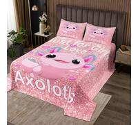 Homewish Couvre-Lit 240x220 Axolotl Mignon,Dessus de Lit Axolotl Rose Glitter Imprimé,Couverture de Lit Plage Océan Kawaii Animal,Jetés de Lit Amour Romantique avec 2 Taies d'oreiller 51x75cm