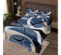 Homewish Couvre-Lit 240x220 Bleu Noir Beige Blanc, Dessus de Lit Lignes Géométriques, Couverture de Lit Art Abstrait Esthétique, Jetés de Lit Mode Moderne avec 2 Taies d'oreiller 51x75cm