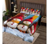 Homewish Couvre-Lit 240x220 Bonhomme de Neige de Noël,Dessus de Lit Tableau en Bois Coloré,Couverture de Lit Joyeux Noël,Jetés de Lit Garçons Filles Bonhomme de Neige d'hiver 2 Taies d'oreiller