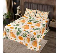 Homewish Couvre-Lit 240x220 Cartoon Capybara,Dessus de Lit Animaux Mignons,Couverture de Lit Fleurs Orange,Jetés de Lit Enfants Filles Garçons Adultes Branches Vertes avec 2 Taies d'oreiller 51x75cm