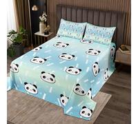 Homewish Couvre-Lit 240x220 Cartoon,Dessus de Lit Pandas Mignons,Couverture de Lit pour Filles Garçons Ours Géant Kawaii Mignon Animaux Safari,Jetés de Lit Bleu Blanc avec 2 Taies d'oreiller 51x75cm