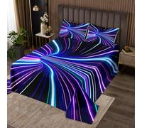 Homewish Couvre-Lit 240x220 cm avec 2 Taies d'oreiller 51x75 cm, Dessus de Lit Noir Clair, Couverture de Lit Ombres Géométriques 3D, Jetés de Lit Dégradé Bleu Sarcelle Violet