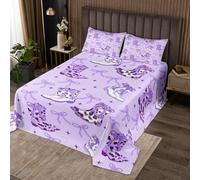 Homewish Couvre-Lit 240x220 Décor Occidental, Dessus de Lit Bow de Cowgirl, Couverture de Lit Bowknot Violet, Jetés de Lit Ferme de Bottes du Sud-Ouest avec 2 Taies d'oreiller 51x75cm