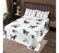 Homewish Couvre-Lit 240x220 Dinosauree Mignon | Dessus de Lit Sauvage Safari Thème Couverture de Lit Esquisse Noir - 2 Taies d'oreiller 51x75